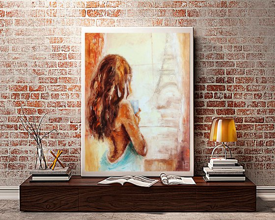 New Morning, Romantic Original Oil Painting Palette Knife Nude Girl Artwork 40x50 cm ready to hang