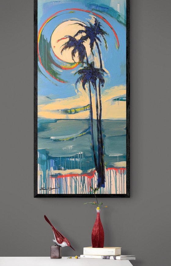 Big bright painting - "Palms" - Expressionism - Street Art - California