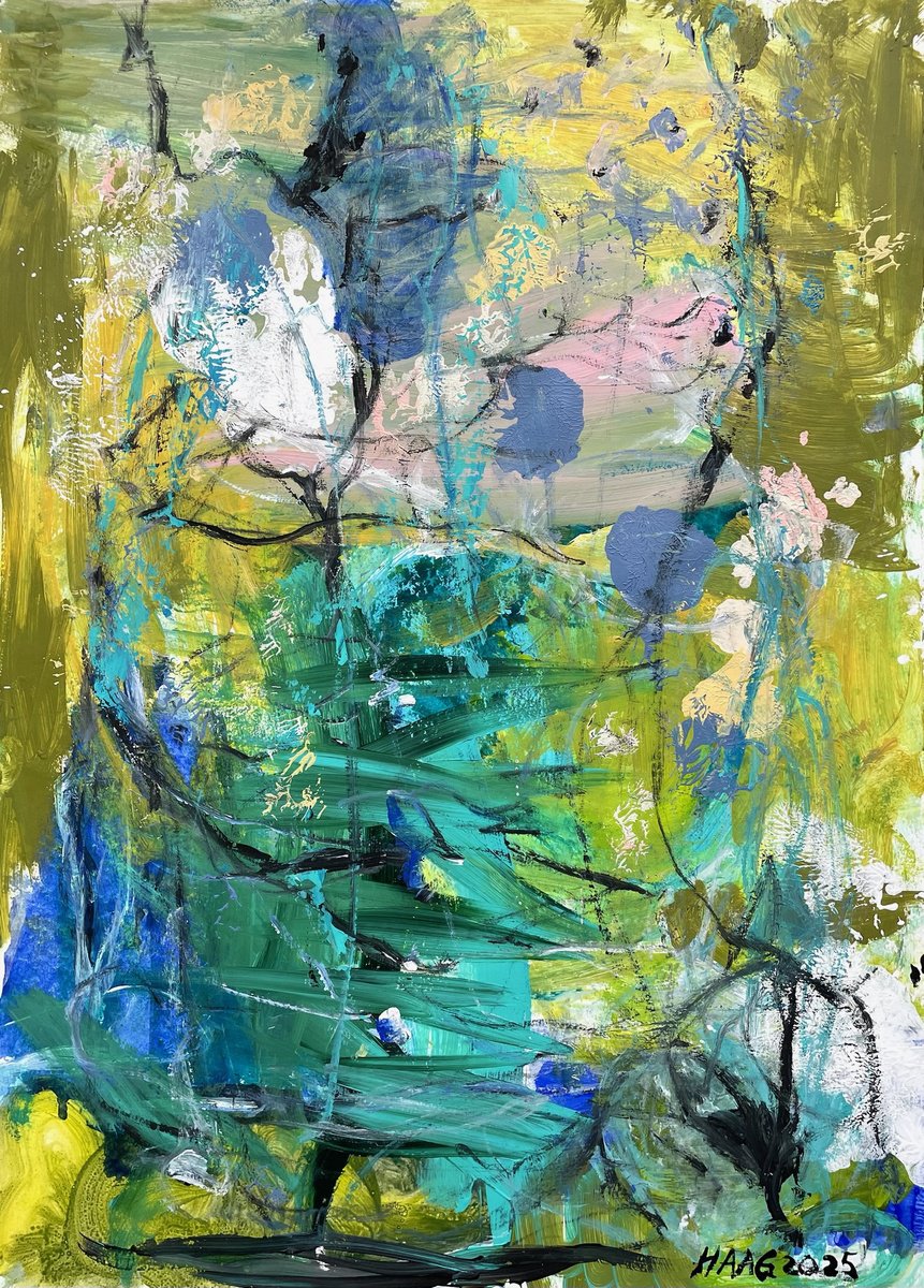 Organic Botanical Acrylic Painting By Christel Haag, 17 X 24, There Are No Fences 2, Original Artwork