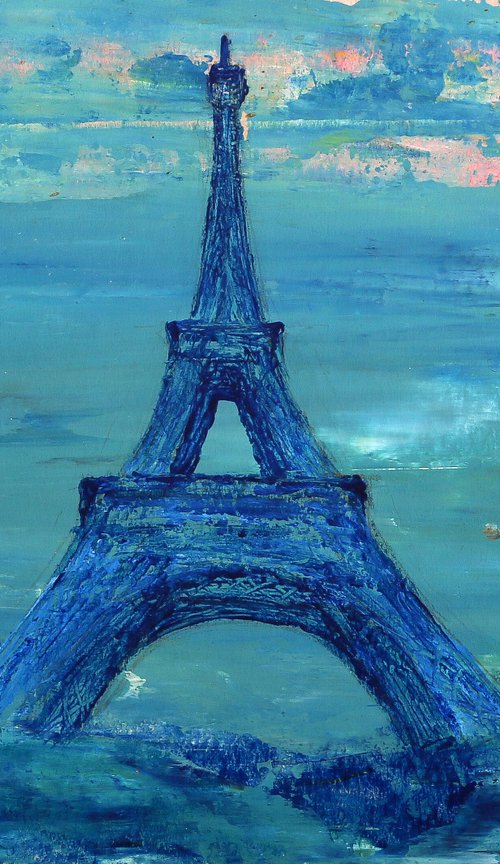 Startonight Canvas Wall Art Blue Eiffel Tower Paris France by Denis Kuvayev