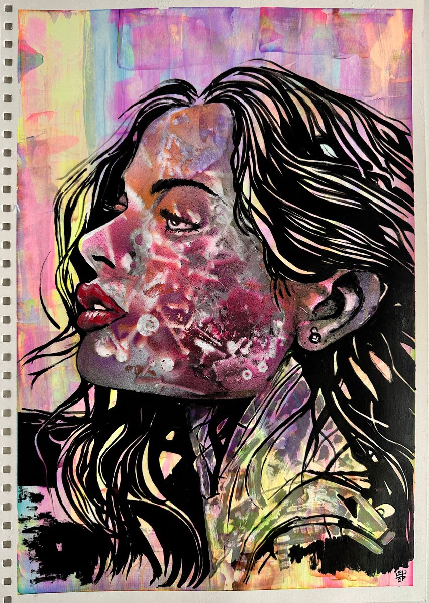 Urban And Pop Portrait Painting By Jakub Dk - Jakub D Krzewniak, 12 X 17, Neon Daydream, Original Artwork