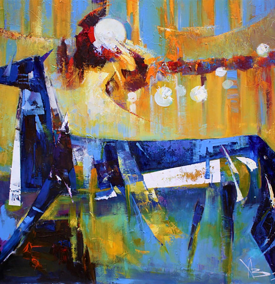 Impressionistic Abstract Oil Painting By Valentina Kozyar, 35 X 47", Free Skate, Original Artwork