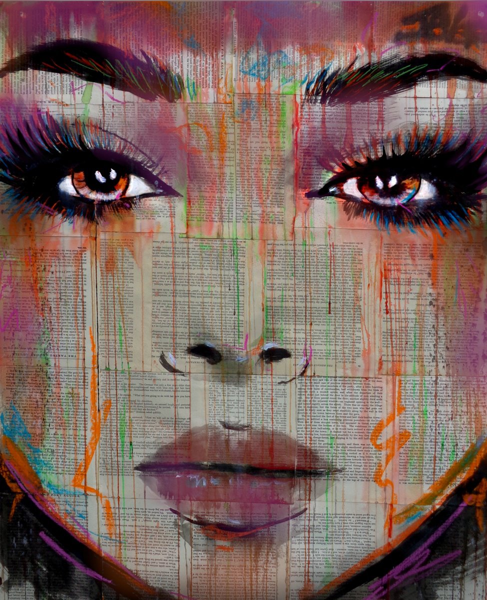 Expressive Portrait Ink Drawing By Loui Jover, 31 X 41", Fire &Amp; Rain, Original Artwork