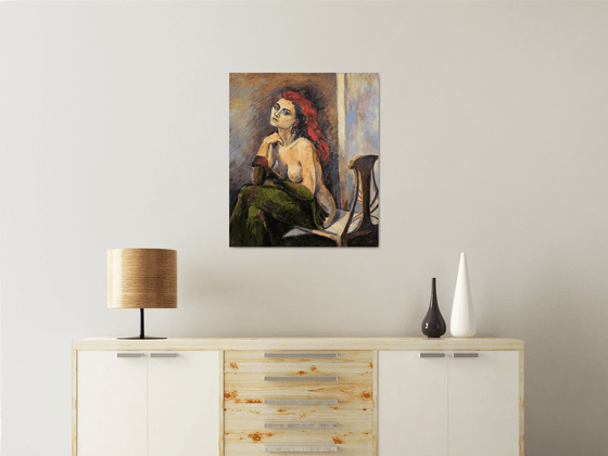 ART NOUVEAU - portrait of a naked woman with red hair gift for him home bachelor living room art