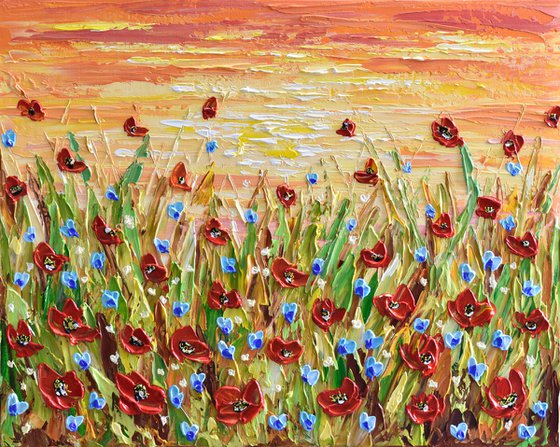 Sunset Poppies - Impasto flower painting