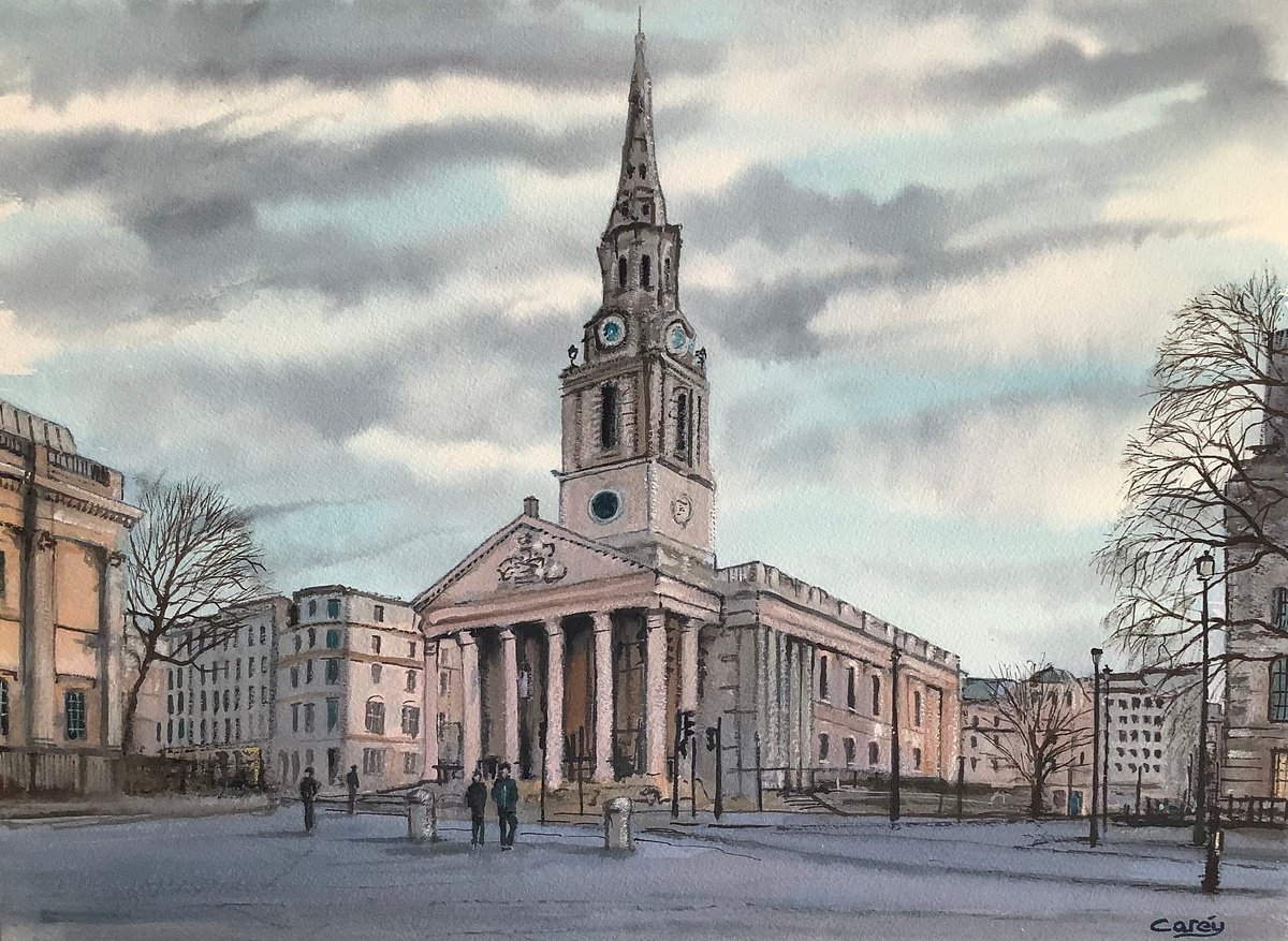 Photorealistic Cityscapes Watercolour By Darren Carey, 15 X 11, Trafalgar Square, London, Original Artwork