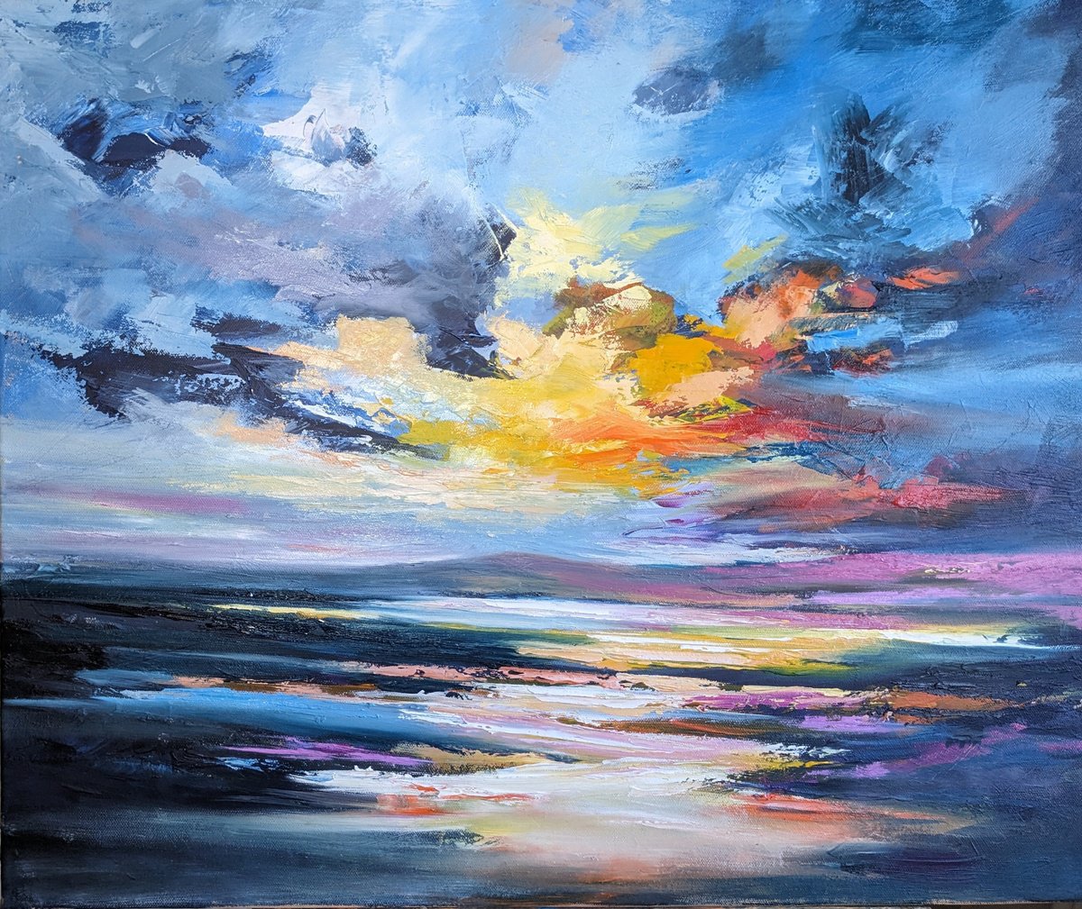 Impressionistic Landscape Oil Painting By Steve Keenan, 25 X 21", Ephemeral Light, Original Artwork