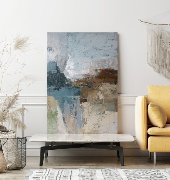 "Fall 2" Blue brown abstract acrylic art