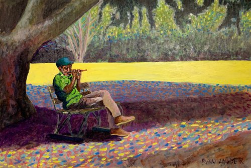 Flute Player In The Park by Ryan  Louder