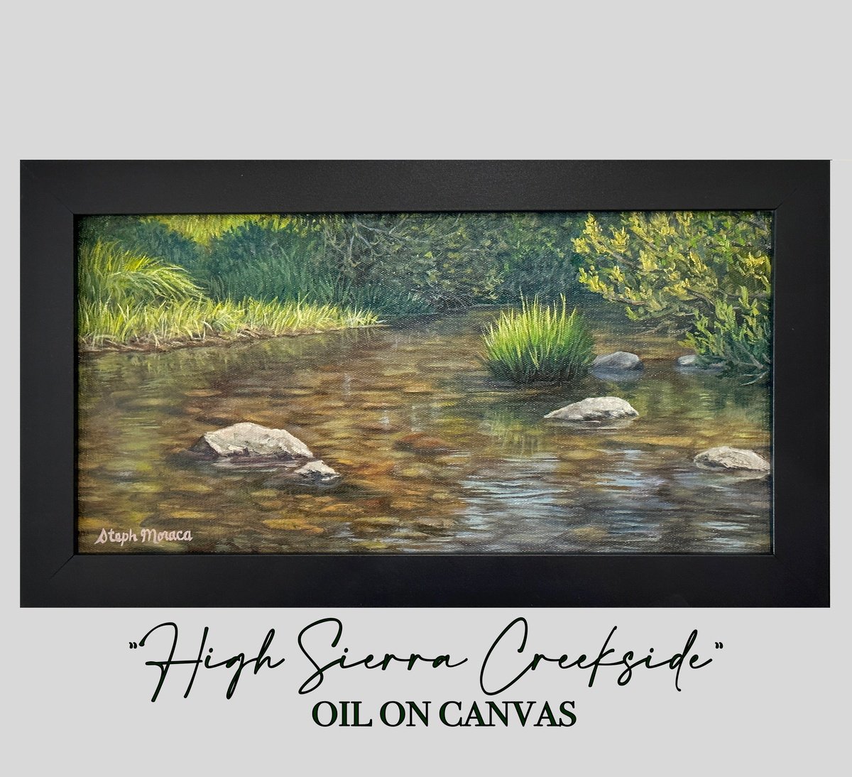 Photorealistic Landscape Oil Painting By Steph Moraca, 18 X 10", High Sierra Creekside, Original Artwork