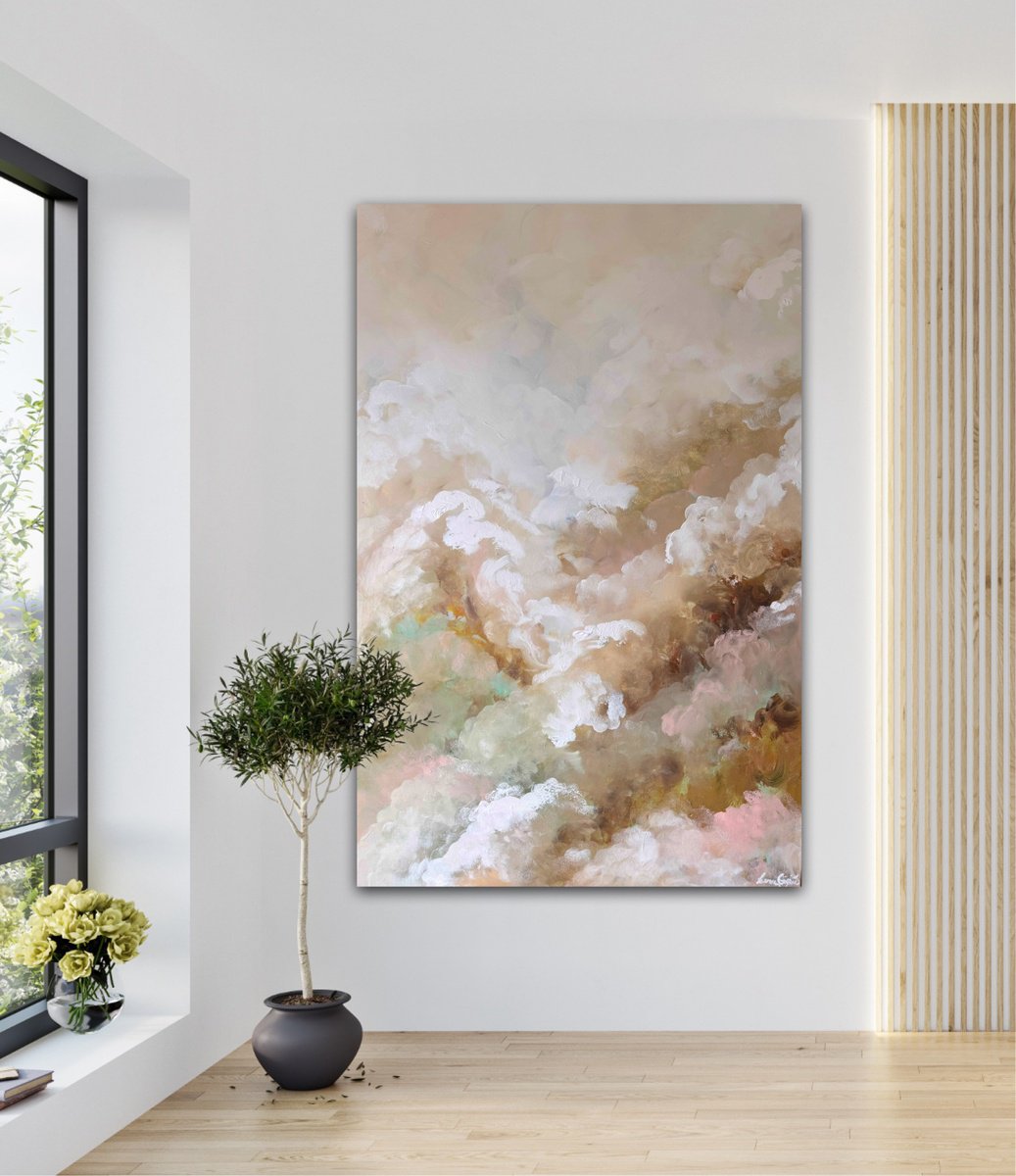 Abstract Landscape Acrylic Painting By Ivana Gigovic, 39 X 59, Hills Of Morning Mist, Original Artwork