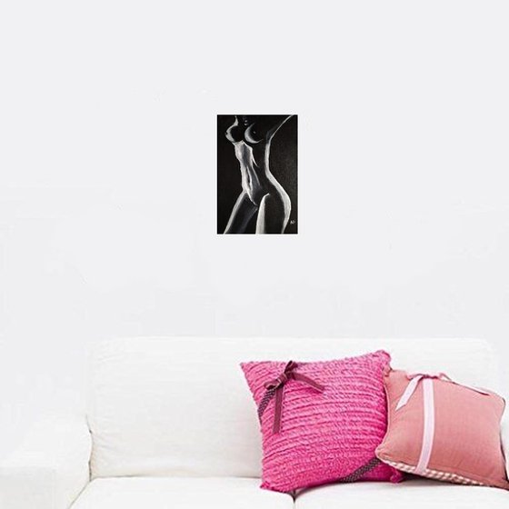 Nude girl, original small erotic oil painting, gift idea, bedroom art