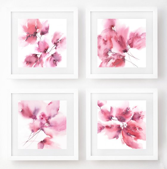 Delicate watercolor flowers painting, set Bright note