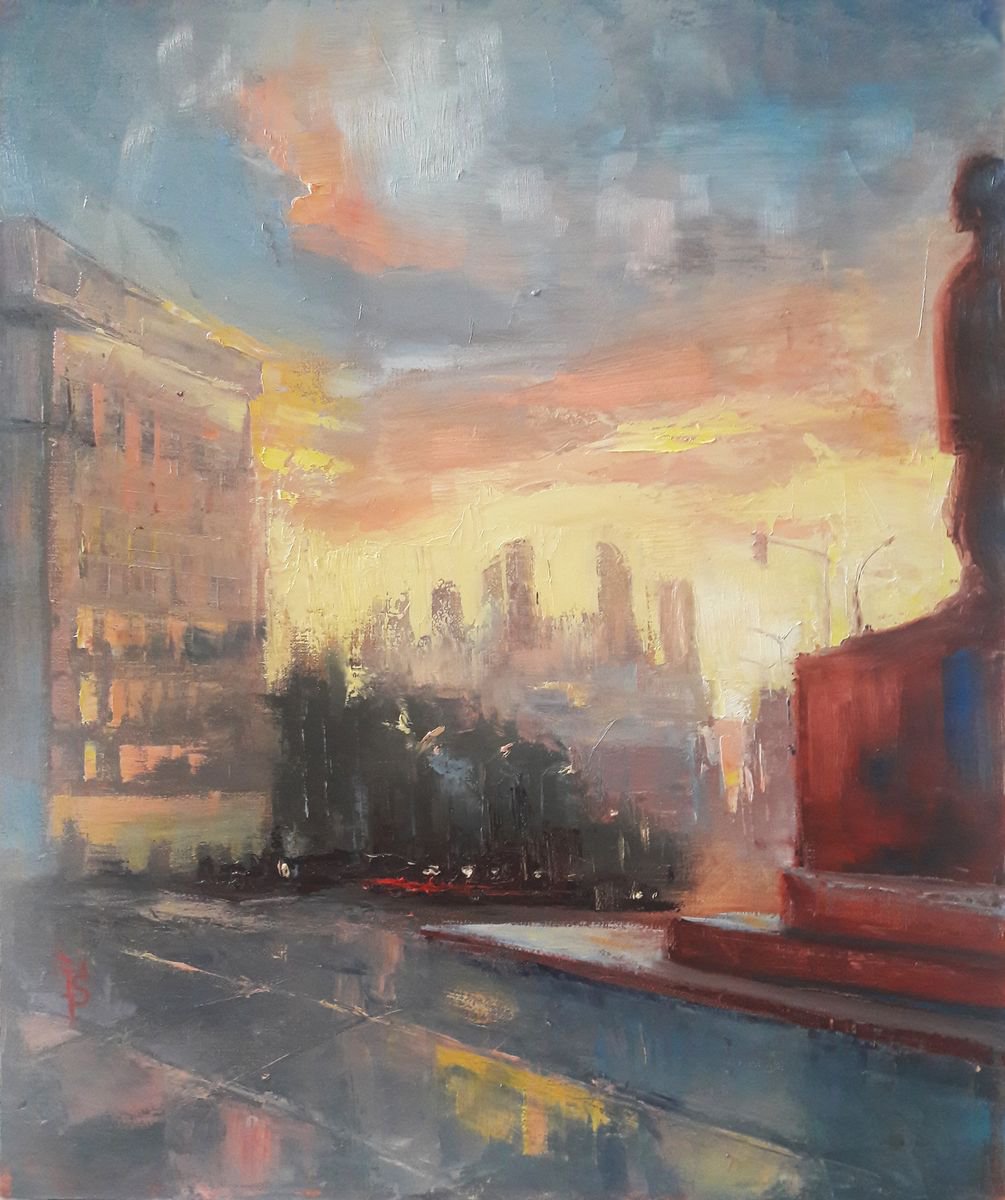 Sunset and monument by Irina Sergeyeva