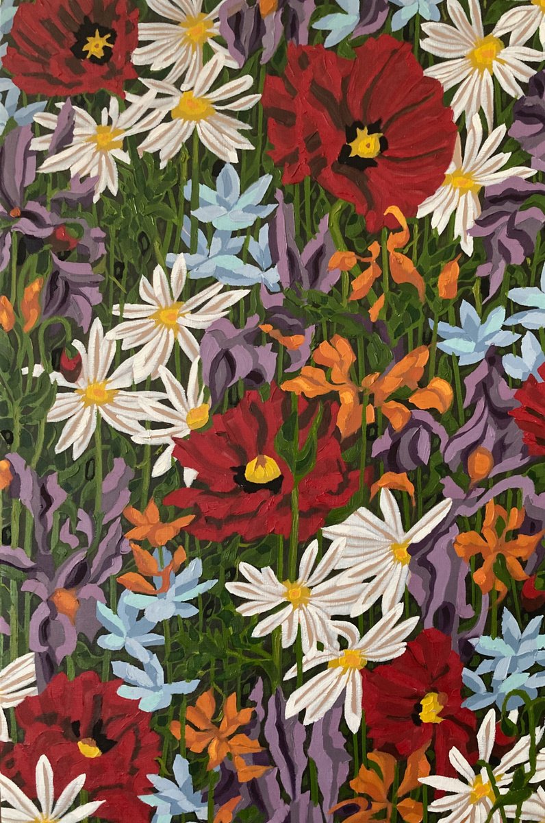 Expressive Botanical Oil Painting By Tarja Laine, 17 X 24", Flower Expression, Original Artwork