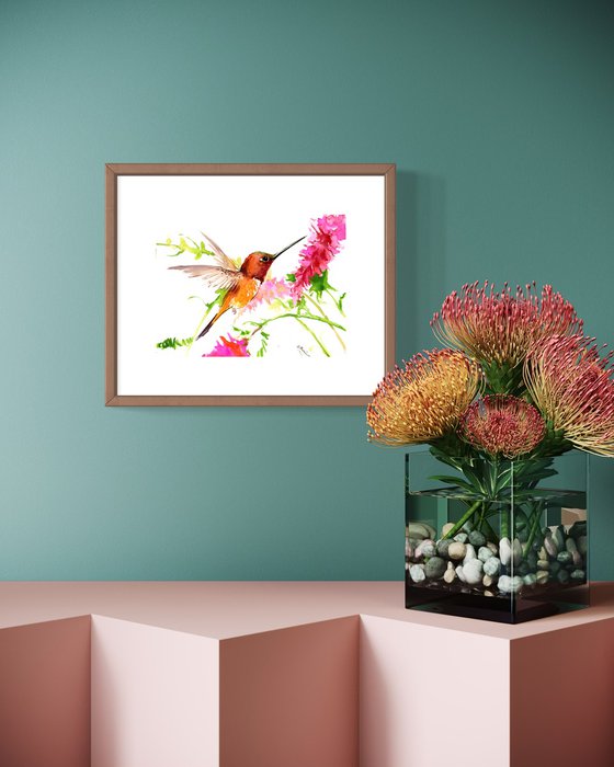 Hummingbird and Pink flowers