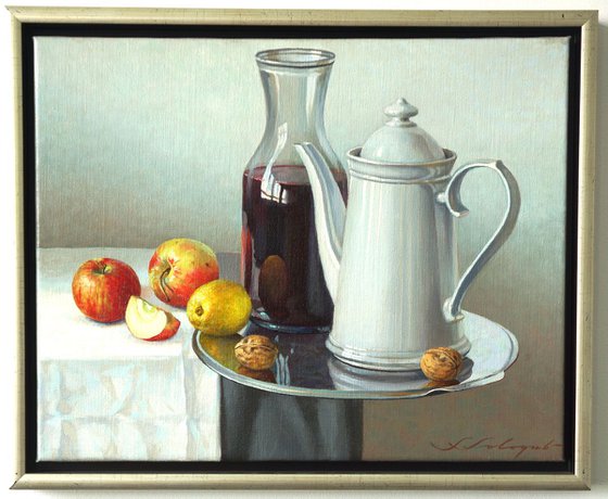 Still life with white porcelain pot