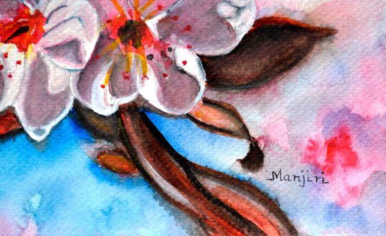 Sakura flowers Japanese Cherry Blossom watercolor painting on sale