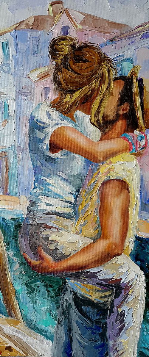 "Love in Venice" - Painting on canvas, oil painting, people art, citycape Venice, citycape, painting canvas, Impressionism,palette knife by Anastasia Kozorez