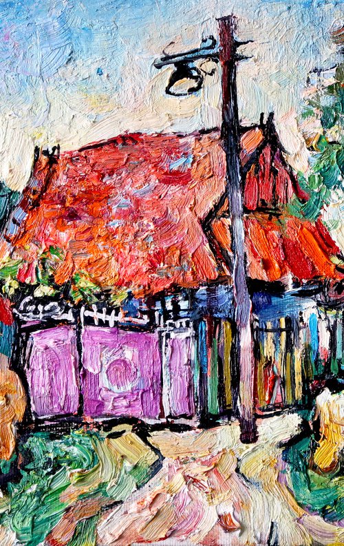 House with purple gates. by Nikifor Swiristuhin