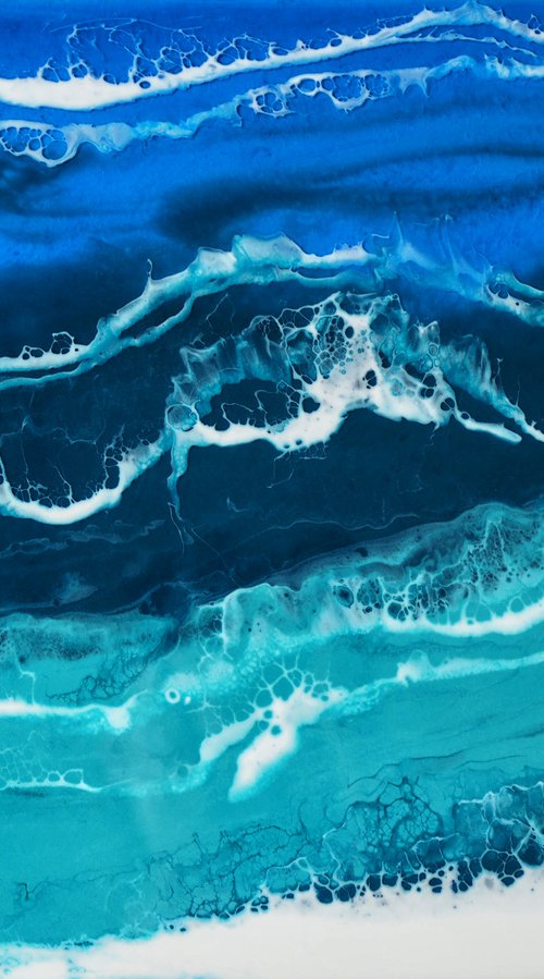 Ocean - original seascape resin artwork on board, turquoise waves, realistic foam by Delnara El