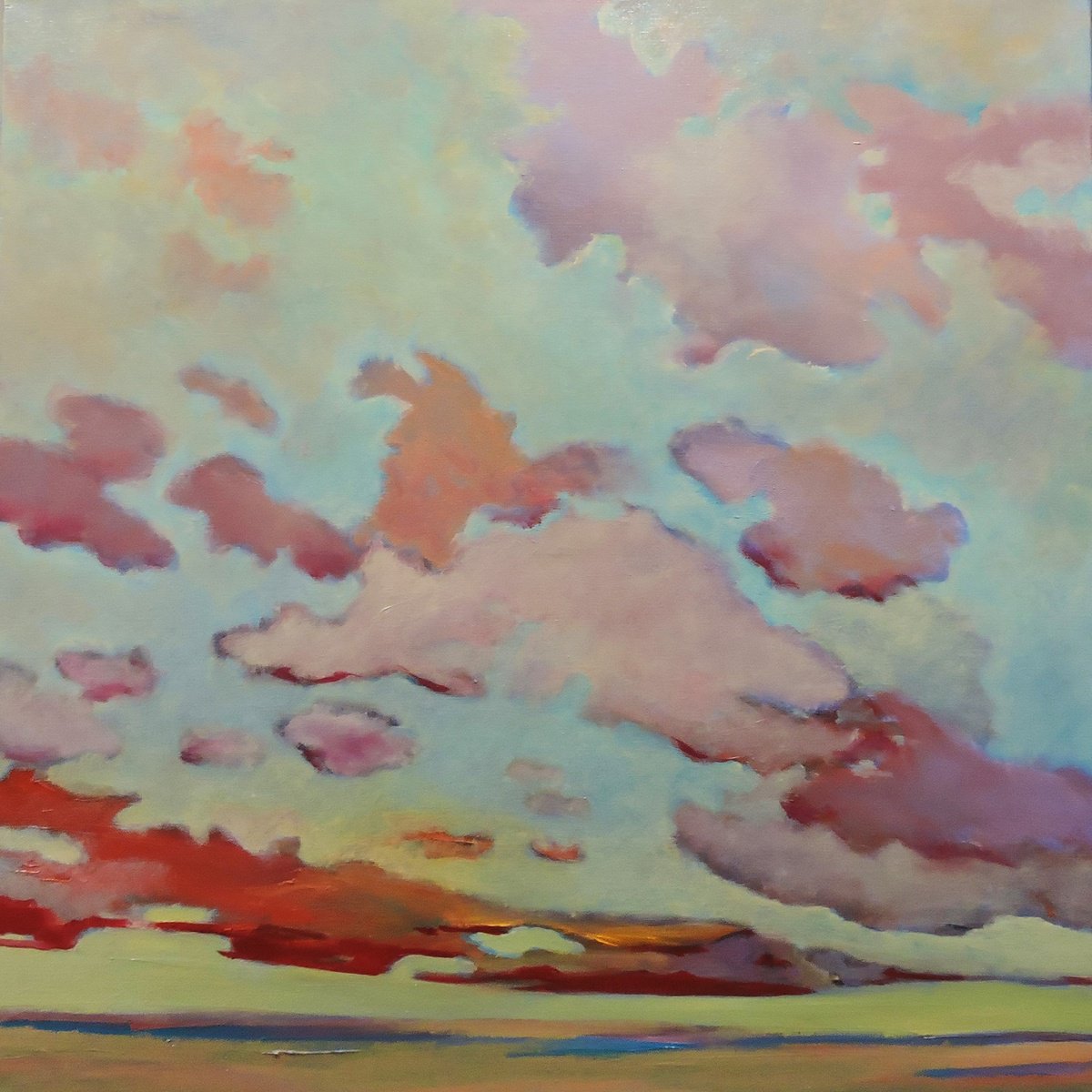Impressionistic Landscape Oil Painting By Veta Barker, 30 X 30", Clouds Comes From West., Original Artwork
