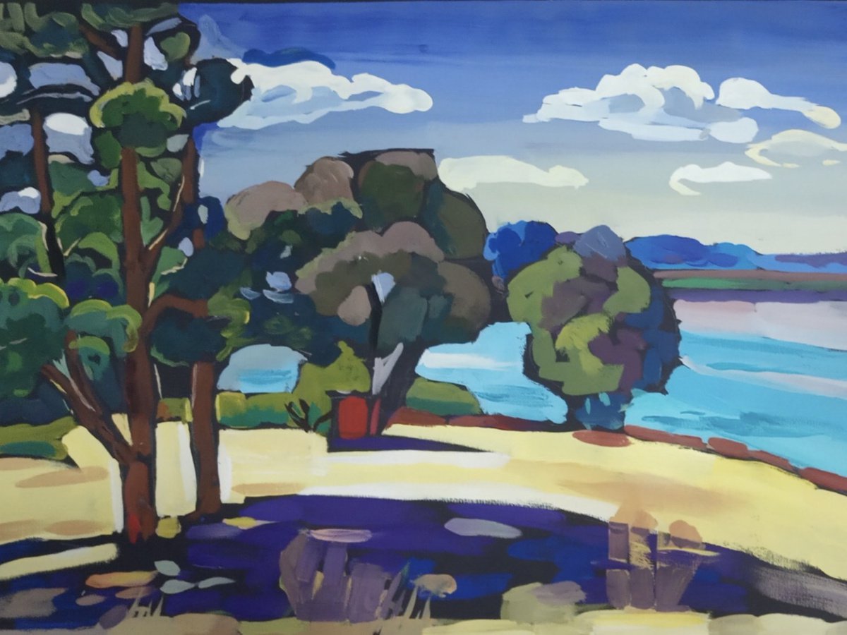 Impressionistic Landscape Painting By Valentina Kachina, 28 X 20", Summer On The River, Original Artwork