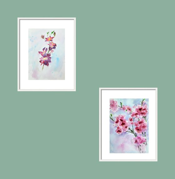Purple Orchids and Pink Sakura Set of two