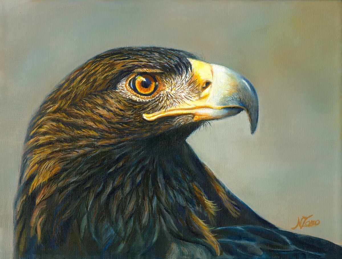 Photorealistic Animal Acrylic Painting By Norma Beatriz Zaro, 9 X 7", Gaze Of Power, Original Artwork