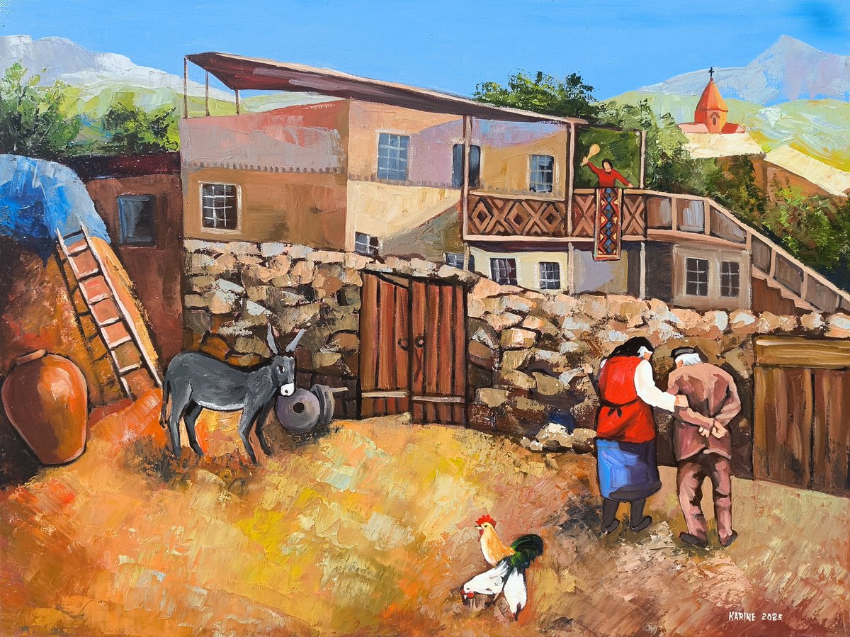 Impressionistic Landscape Oil Painting By Karine Harutyunyan, 31 X 24", Armenian Morning, Original Artwork