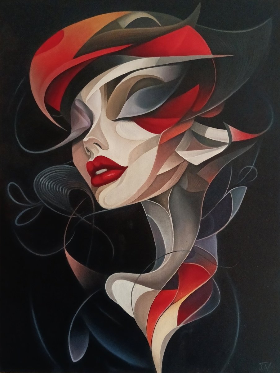 Abstract Portrait Oil Painting By Tamar Nazaryan, 24 X 31", Ethereal Elegance, Original Artwork