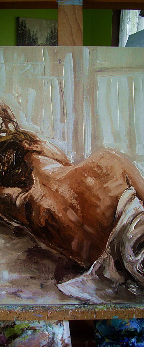 " THE LIGHT ... " - original oil painting on canvas, palette knife by Monika Luniak
