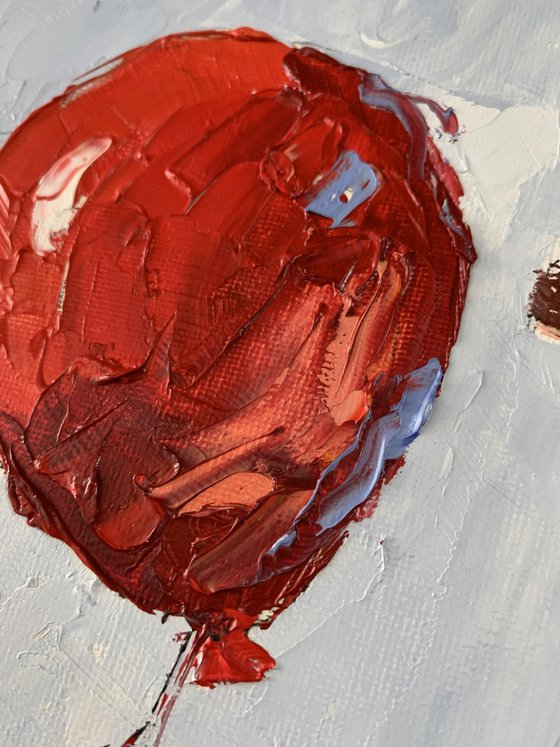 Woman, red air balloon.