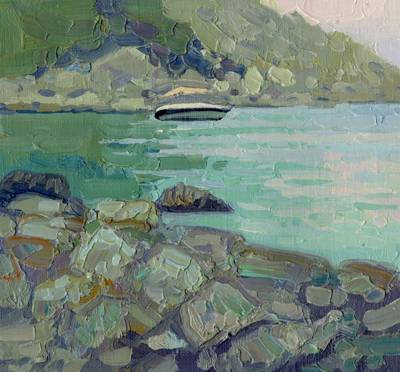 Boats at sunset. Turunc