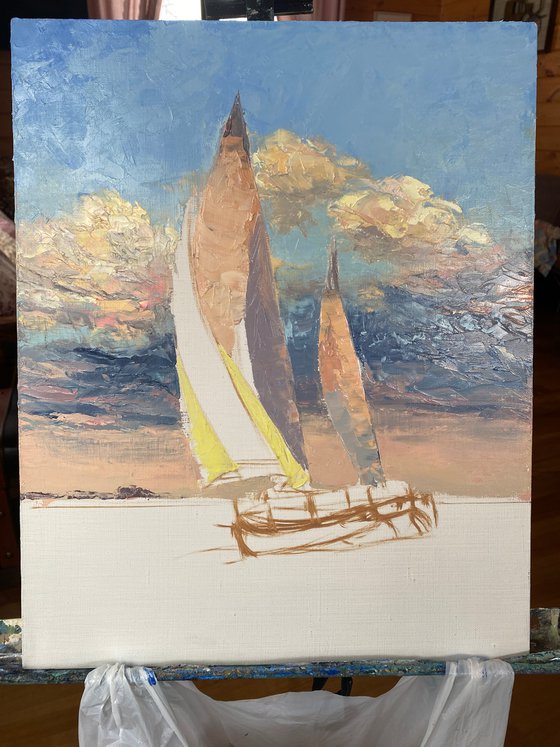 Solar sails.  Yacht.  Sailboat.