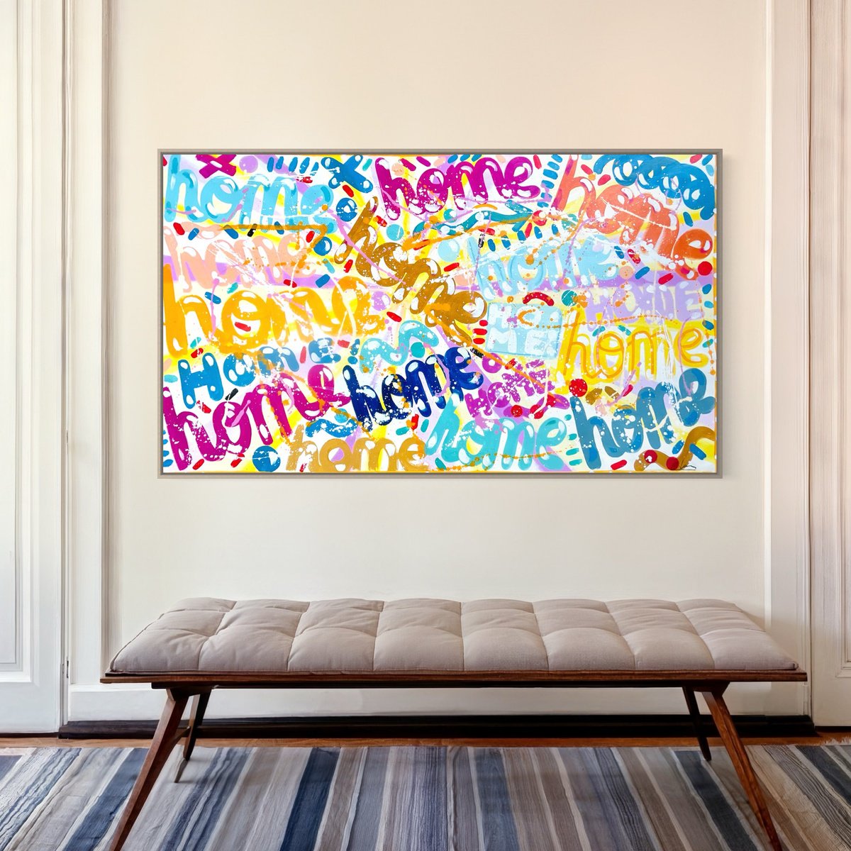 Urban And Pop Abstract Acrylic Painting By Mercedes Lagunas, 59 X 35", Candy Home 3, Original Artwork