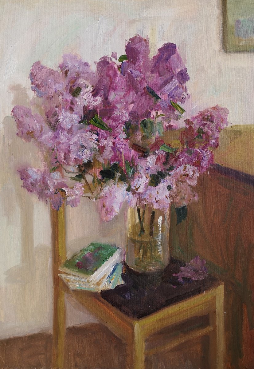 Impressionistic Botanical Oil Painting By Olga Samar, 20 X 28", Bliss Of Blossom, Original Artwork