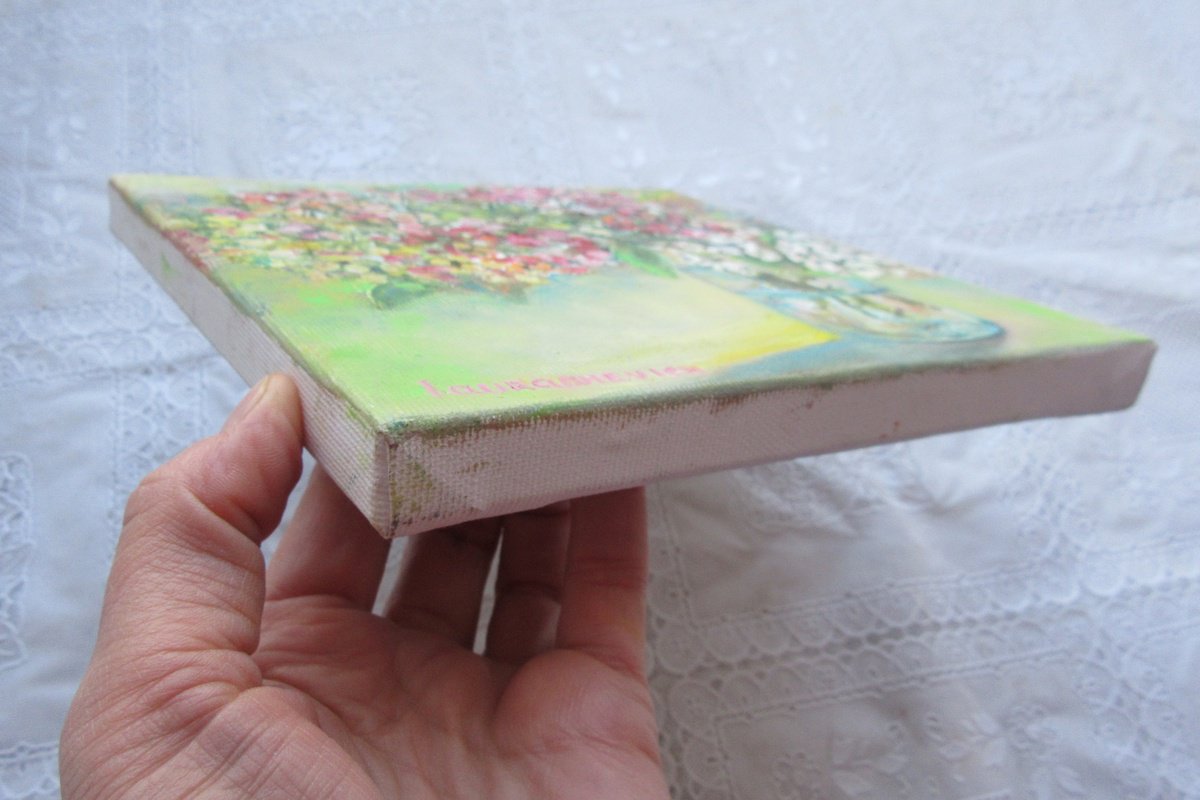 Impressionistic Botanical Oil Painting By Katia Ricci, 8 X 8", Flower Mood, Original Artwork