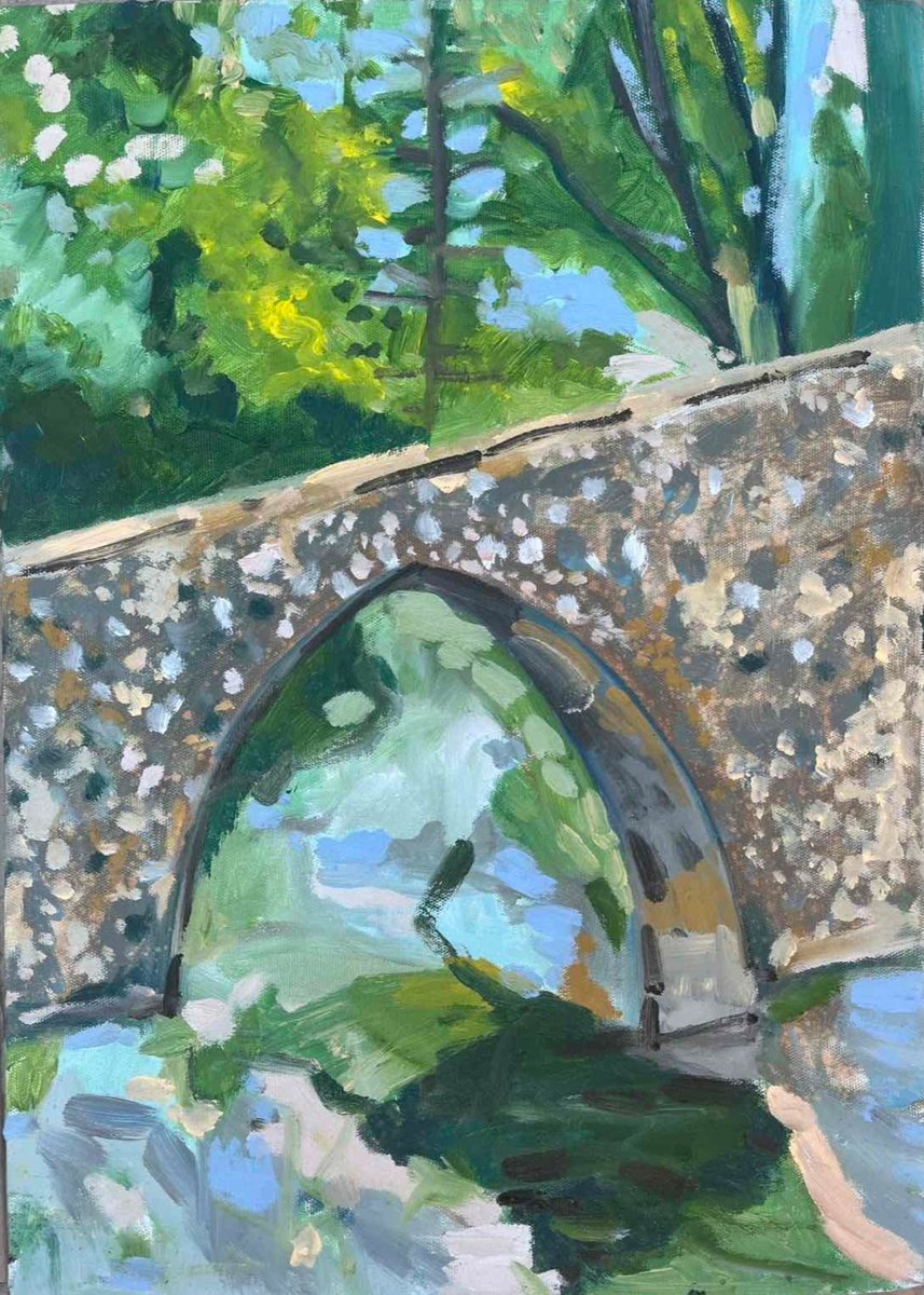 Expressive Landscape Oil Painting By Kelly Norman, 6 X 9", Chelafos Bridge Locked Down, Original Artwork