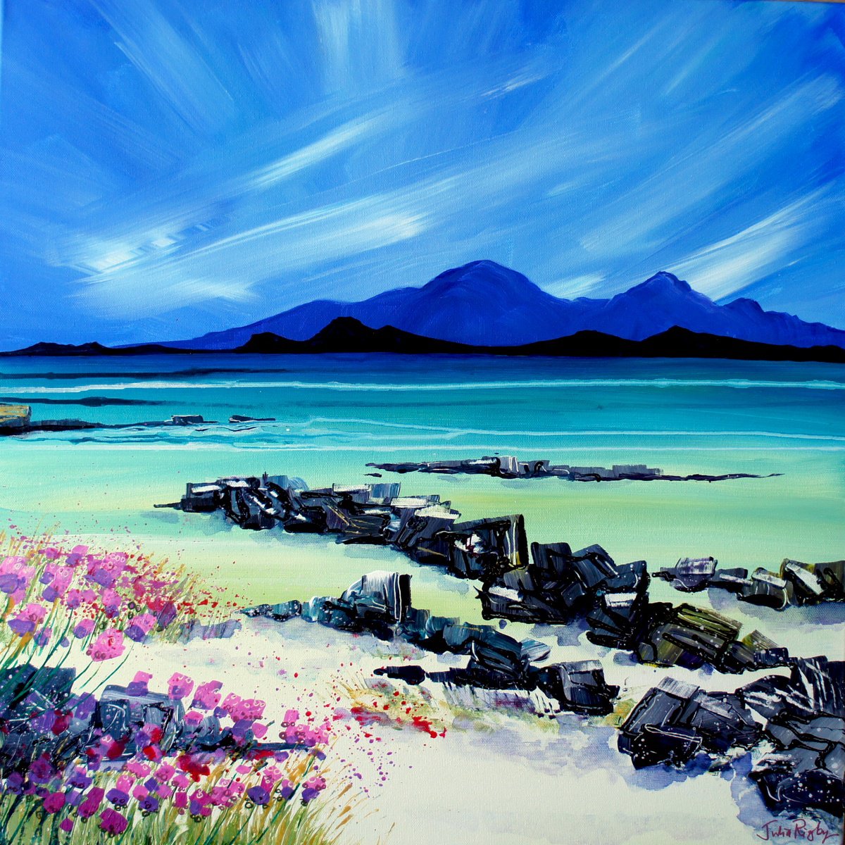 Impressionistic Landscape Acrylic Painting By Julia Rigby, 24 X 24", Scottish Beach, Original Artwork