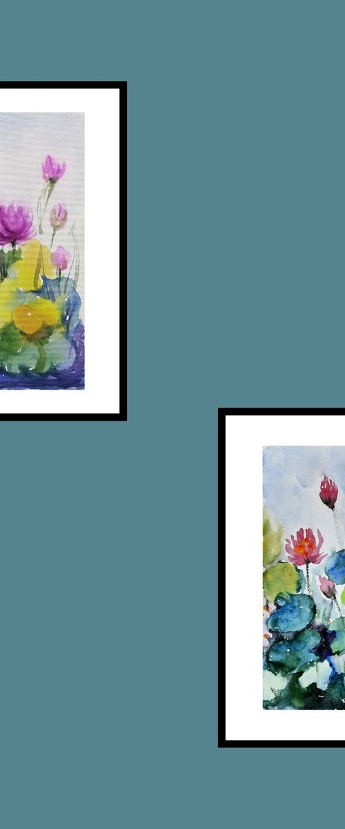 Set of two water lilies by Asha Shenoy