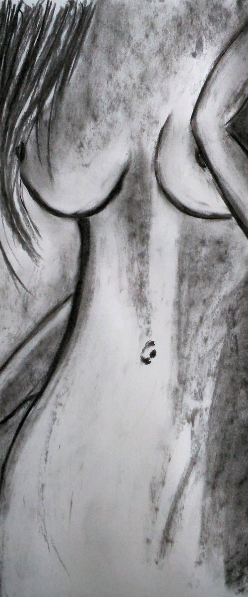 Woman Nude original charcoal art by Halyna Kirichenko