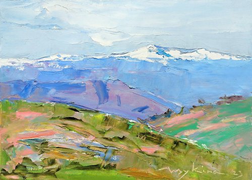 In the mountains . A light breath of spring . Original oil painting by Helen Shukina