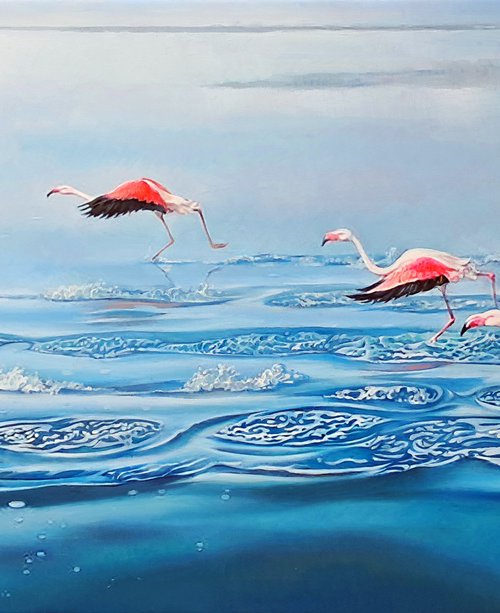 WING-SURFERS (PINK FLAMINGOES) by Tatiana Rezvaya