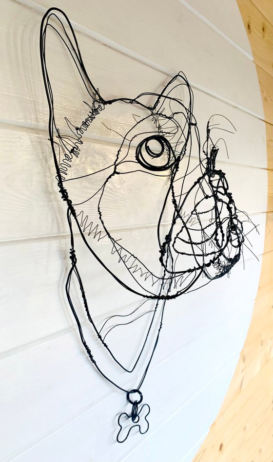 Pug Portrait Wire Sculpture