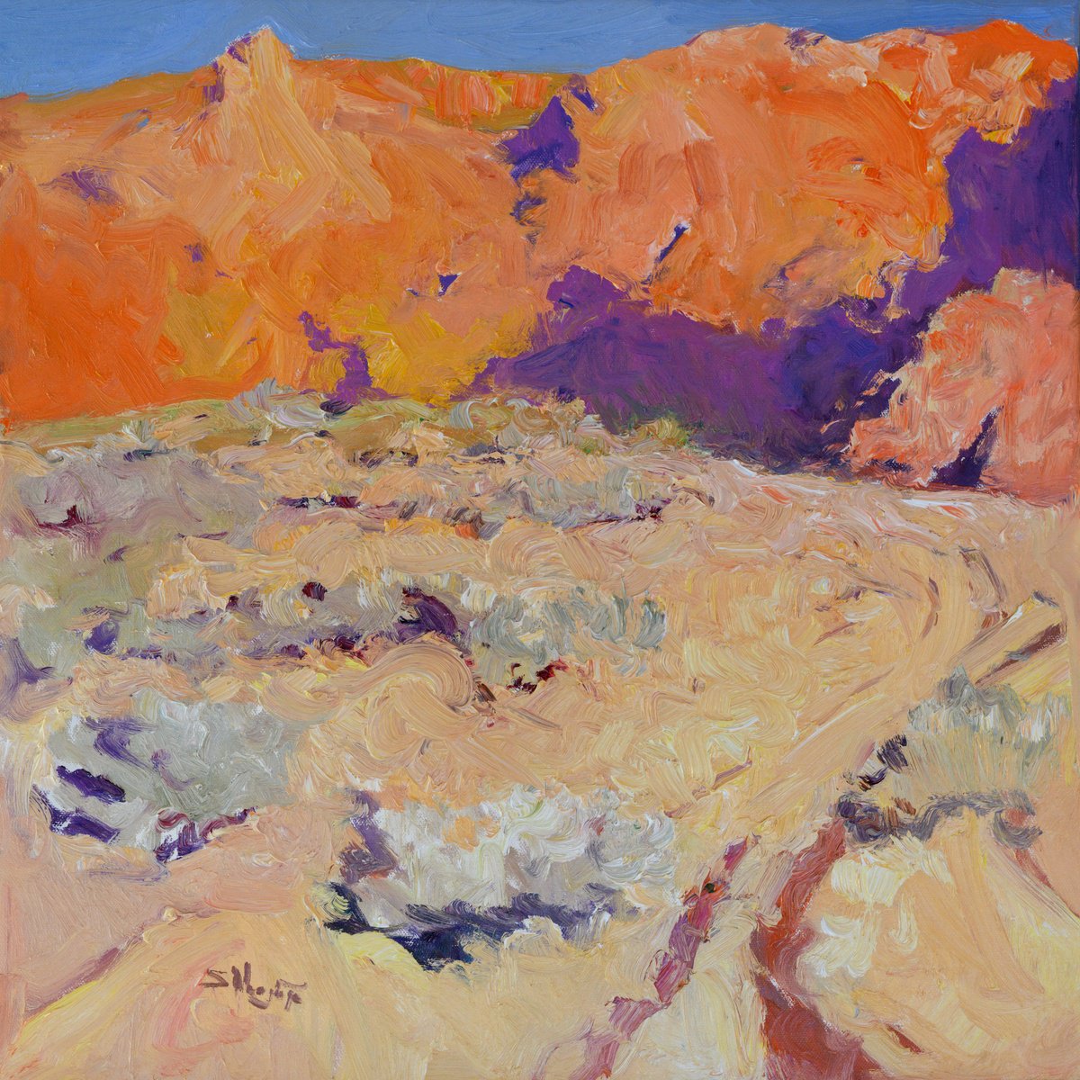 Expressive Landscape Oil Painting By Suren Nersisyan, 20 X 20", Mojave, Desert, Original Artwork