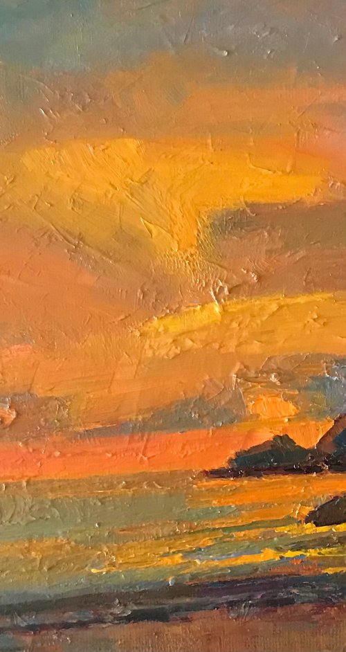 Dawn again seascape oil painting by Padmaja Madhu