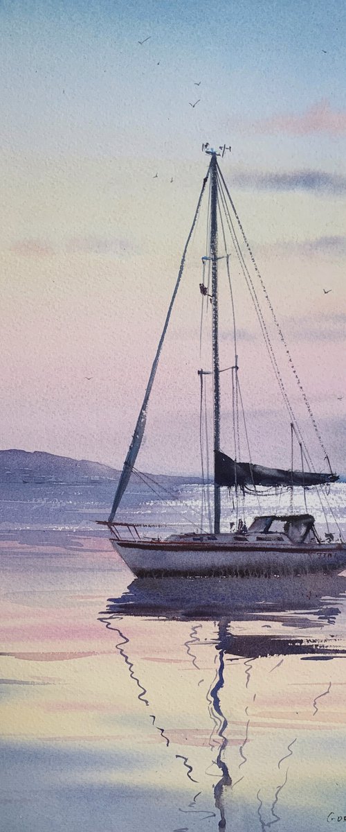 Yacht at sunset #2 by Eugenia Gorbacheva
