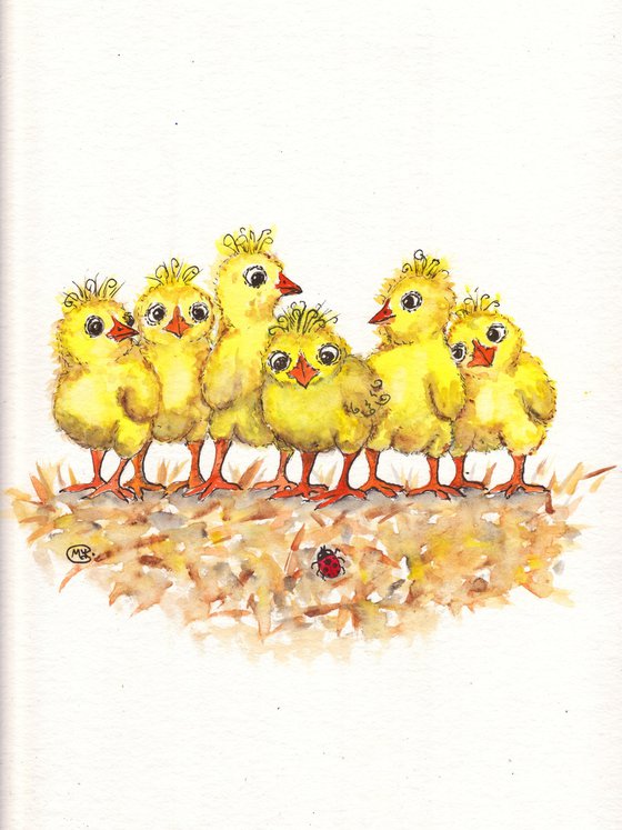 Baby Chicks and a Ladybug