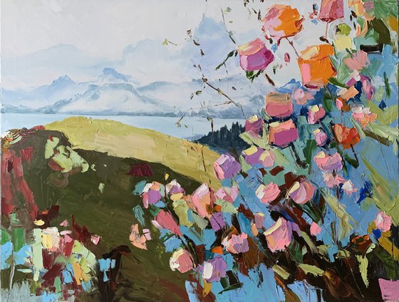 Landscape with flowers.